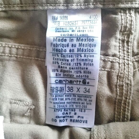 Carhartt Fire Resistant Cat 2 Original Fit FR Tan Work Pants Men's 38 X 34 - Picture 4 of 15
